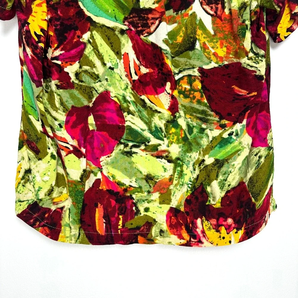 Vintage Jams World Anthurium Floral Rayon Button Down Shirt XS Tropical Hawaiian